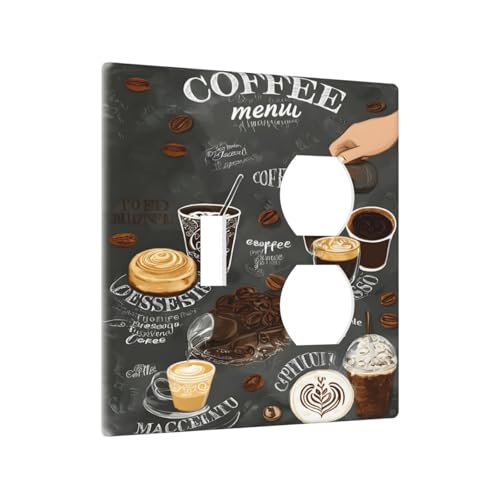 Decorative Outlet Covers Retro Coffee Cup Bean 2 Gang Wall Plate Cover Single Toggle Duplex Combo Two Switch Light Switch Cover Plate Jumbo Dual Gfci Faceplate