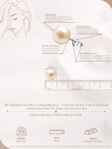 Image of HIGHSPARK 925 Silver Classic Pearl Earrings for Women | 92.5 Sterling Silver & Brilliant Lustre Pearls | Lovely Gift for Women