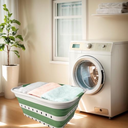 Image of SAMMART 42 (11 Gallons) Collapsible Plastic Laundry Basket, Foldable Pop Up Storage Container /Organizer, Space Saving Hamper, Portable Bin for Dorm Room Bathroom (2, Grey /Dark Sea Green)