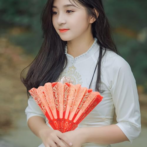 Éventail pliant dentelle rouge pour mariage chic et accessoires de danse - 6