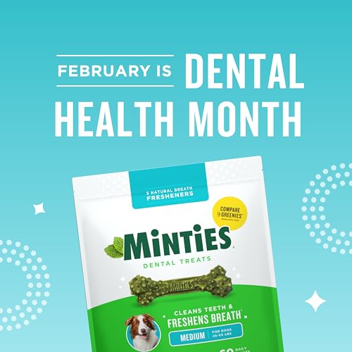 Minties Dental Chews for Dogs, 60 Count, Vet-Recommended Mint-Flavored Dental Dog Treats for Medium Dogs, Bones Clean Teeth, Fight Bad Breath, and Removes Plaque and Tartar #1
