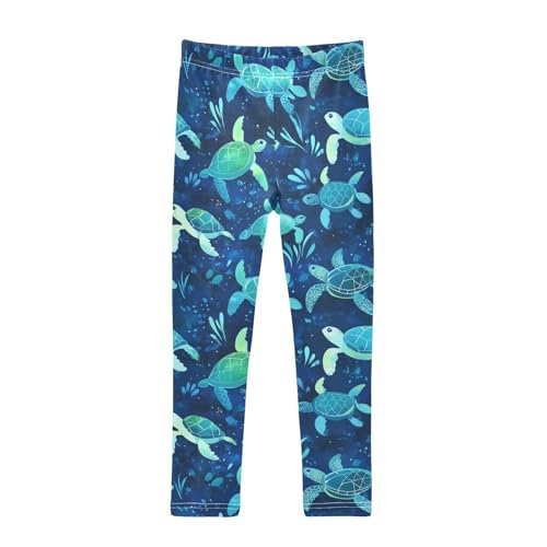 Sea Turtles Girls' Leggings Toddler Doodles Blue Kids Yoga Pants Dance Active Tights 4T