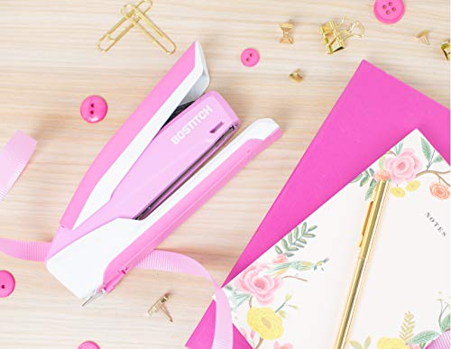 Bostitch Office Inpower Spring-Powered Desktop Stapler, 20 Sheet Capacity, One Finger Stapling, Includes 210 Staples, Jam Free, Opens For Tacking, Breast Cancer Awareness Pink #TOP1
