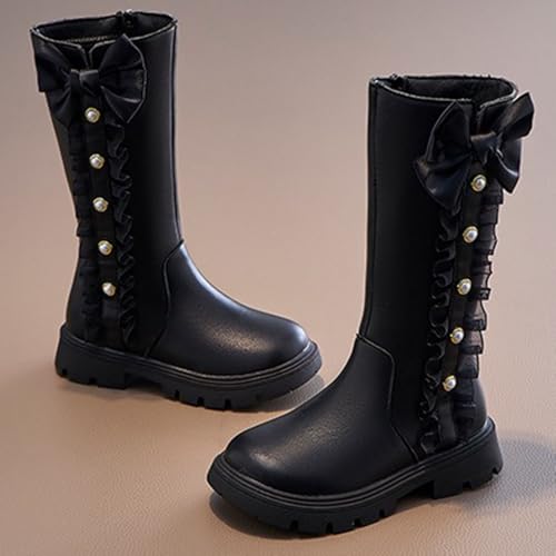 IWIHMIV Girls Riding Boots Mid Calf Leather Booties Non Slip Soft Sole Riding Shoes with Side Zipper High Boots4