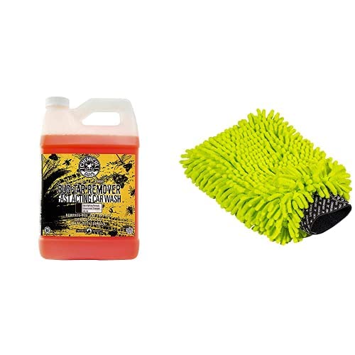 Chemical Guys CWS_104M Car Wash Starter Bundle - Concentrated Bug and Tar Remover Car Wash Soap, 128 oz (1 Gallon) + Green Chenille Wash Mitt (2 Items) Works on Cars, Trucks, SUVs, RVs & More