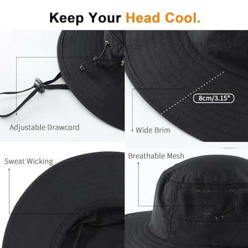 Image of Home Prefer UPF50+ Mens Sun Hat Wide Brim Womens UV Protection Beach Bucket Hat for Fishing Hiking Snap Up Cowboy Hat