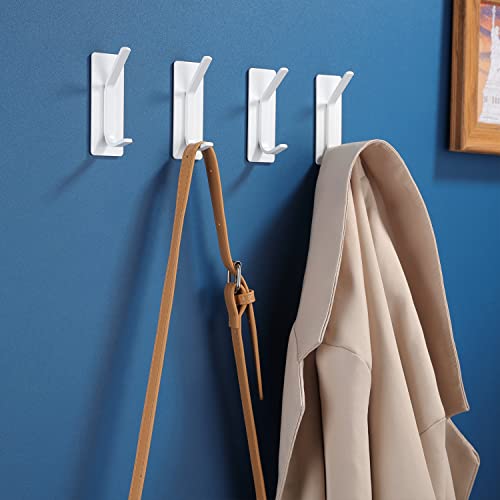 Image of YIGII Towel Hooks /Adhesive Hooks - Heavy Duty Wall Hooks Stainless Steel Robe /Coat Towel Hooks for Bathroom and Bedroom, White 4-Packs