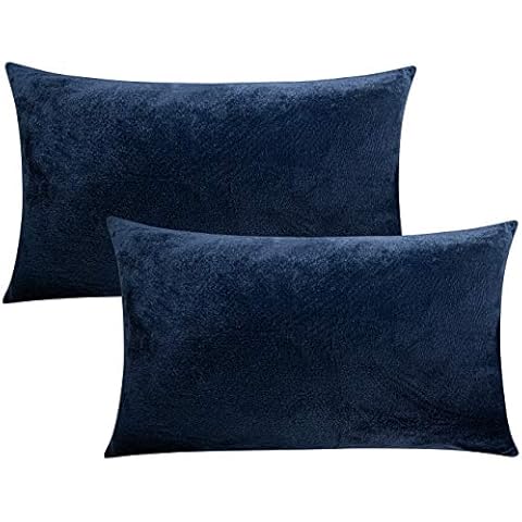 FLXXIE 2 Pack Queen Zipped Velvet Pillowcases, Soft and Cozy Solid Decorative Pillow Cases with Hidden Zipper for Bedroom, Sofa, Couch, 20x30 Inches, Navy Blue Cover