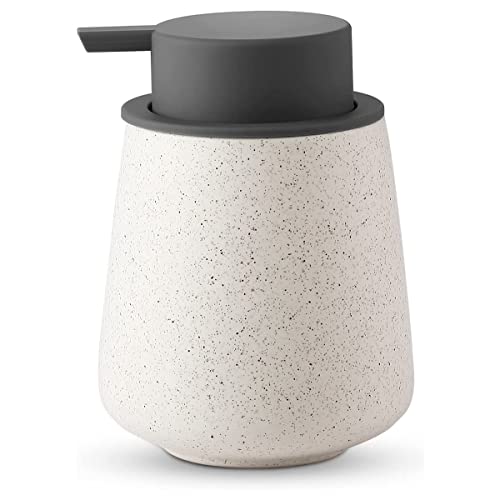 KAWEINA ハンドソープボトル ソープディスペンサー 泡 手動 押しタイプ ポンプ式 手洗い セラミック 磁器 陶器 広口 詰め替え ハンドソープ用 食器用洗剤 北欧スタイル 台所 キッチン 洗面所 トイレ バスルーム お風呂場 ドロップ型 グレー+ベージュ色 AN01-grey3