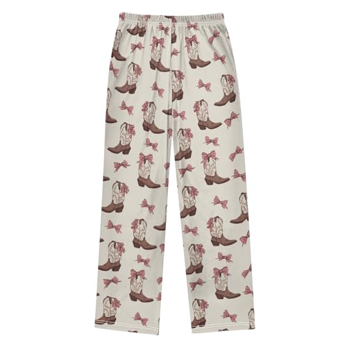Pajama Bottoms, Pajamas Long Pant Cowgirl Bows Cowboy Boots Lounge Wear Casual Sleep Pants Soft Pjs Sleepwear2
