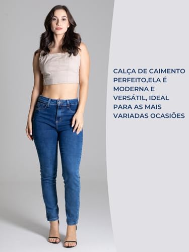 Calça Jeans Feminina Sawary Com Lycra Elastano Premium Valoriza o Bumbum (BR, Cintura, 44, Slim, Reg