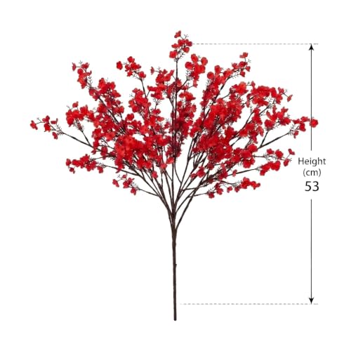 Image of CURATED CART Artificial Flowers Bunch, Baby's Breath Gypsohila Flowers, 2 Bunch for Vase Pot, Home Decoration, Living Room, Wedding, Fake Flowers, Color, (Vase Not Included) (Red)
