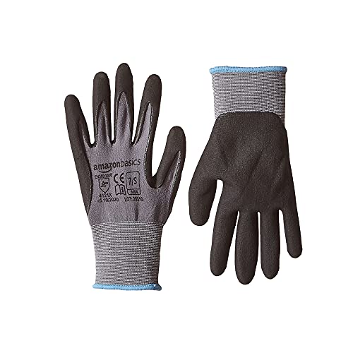 Image of Amazon Basics Micro-Foam Nitrile Coated Safety Work Gloves, Nylon Liner Fiber, Touch Screen Compatible, Grey, Size 7 (S), 6-Pack