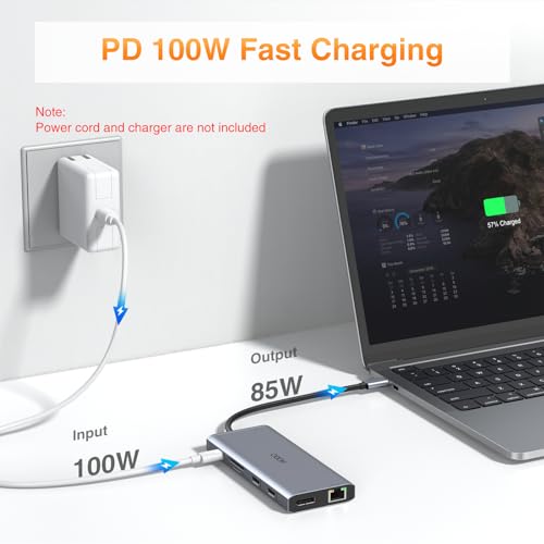 Image of USB C Docking Station Dual Monitor for Dell HP Lenovo Surface Laptop USB Hub for Laptop Adapter, Docking Station Dual Monitor HDMI USB C Dongle with 2 HDMI+DP+5 USB Ports+100W PD+SD /TF+ Ethernet+Audio