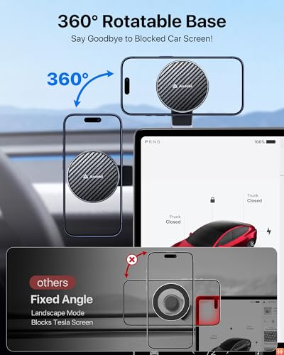 Image of andobil 3rd Gen Tesla Phone Mount 【Upgrade Adhesive & Upgrade Stongest Magnet】 Phone Holder for Tesla New Model Y Juniper Model 3, 360 Adjustable Tesla Phone Holder fits iPhone 17 16 15 14 Pro Max