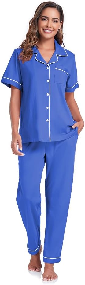 COLORFULLEAF 100% Cotton Women's Pajamas Sets Button Down Sleepwear Short Sleeve with Long Pants Lounge Pj set - Image 7