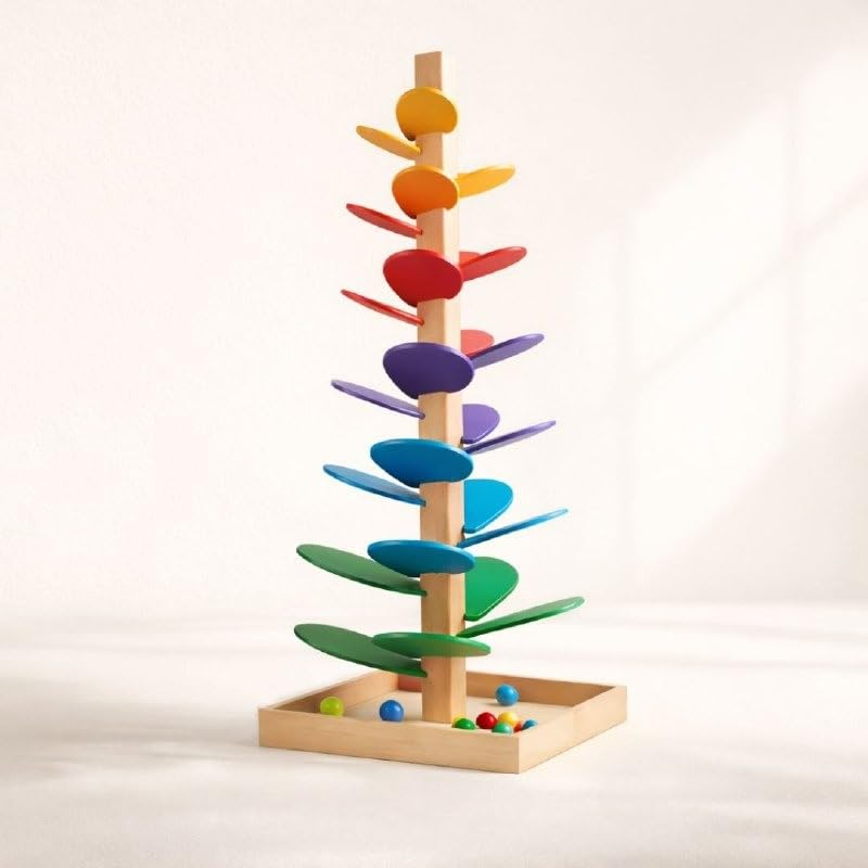 kizzutoys Wooden Rainbow Ball Drop Tree Toy for Toddlers 3+ Years | Montessori Marble Run Rolling Ball Tower | Color Sorting & Cause and Effect Learning | Educational STEM Wooden Toy for Boys & Girls-image-40