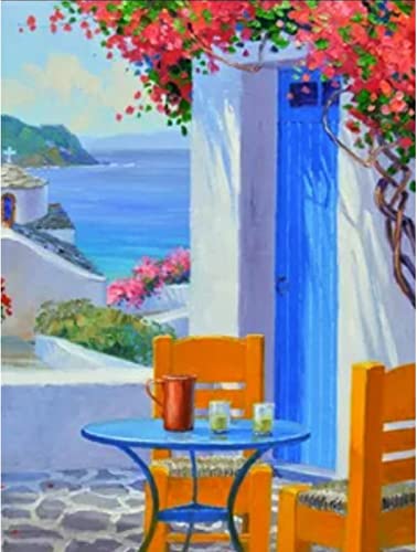 DIY 5d Diamant Painting Blaues Gebäude am Meer Bilder für Erwachsene & Kinder mit Diamond Painting Zubehör Diamant malerei Kits Malen nach Zahlen Wohnzimmer Bilder Dekoration 40x50cm Cover