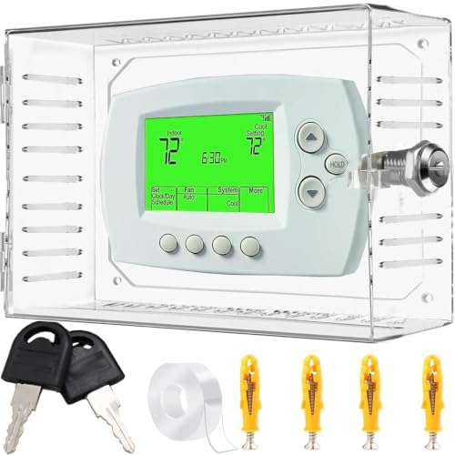 Universal Thermostat Lock Box with Key Clear Large Thermostat Cover for Thermostat on Wall Thermostat Guard Fits Thermostats 6.3H x 4.4W inches or Smaller