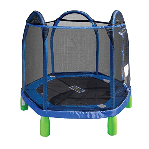 Sportspower My First Trampoline 84 Inch Outdoor Trampoline with Safety Net Enclosure, Blue/Green