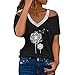 Maglia da donna estiva, scollo a V, spalle scoperte, stampa dente di leone, a maniche corte, top da donna, Nero , M