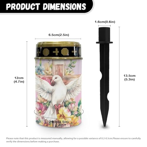 Image of Cemetery Lights for Grave, Pigeon Cross Floral Print Outdoor Flameless Candles Solar Powered Flameless Cemetery Solar Lights Dustproof Waterproof and Easy to Install