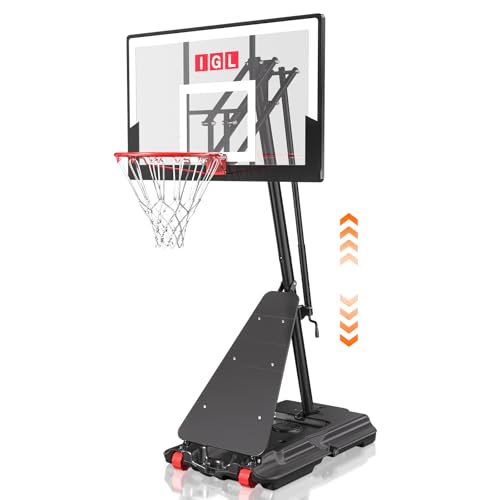 IGL Basketball Hoop Outdoor 47 Inch, Height Adjustable 5.3-10 FT, Portable Basketball Goal with Shatterproof Backboard for Kids Teens Adults, Backyard Driveway