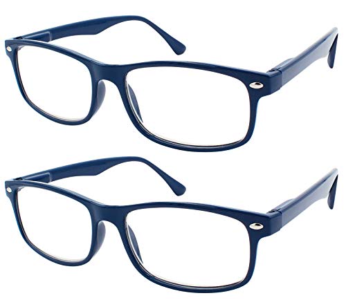 TBOC Gafas de Lectura Presbicia Vista Cansada - (Pack 2 Unidades) Graduadas +4.00 Dioptrías Montura de Pasta Azul Diseño Moda Hombre Mujer Unisex Lentes de Aumento para Leer Ver de Cerca