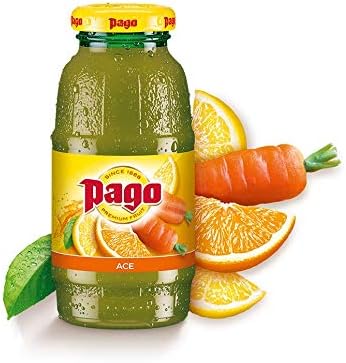 Pago โ ACE Orange, Carrot & Lemon - Natural Fruit Juice Drink, Vegan Friendly and Gluten Free, 200ml (Pack of 12 Bottles)