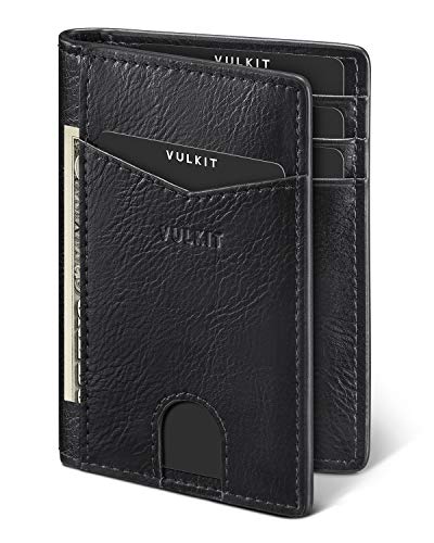 Image of VULKIT Bifold Front Pocket Slim Wallet RFID Blocking Minimalist Thin Leather Credit Card Holder Wallet for Men and Women Black