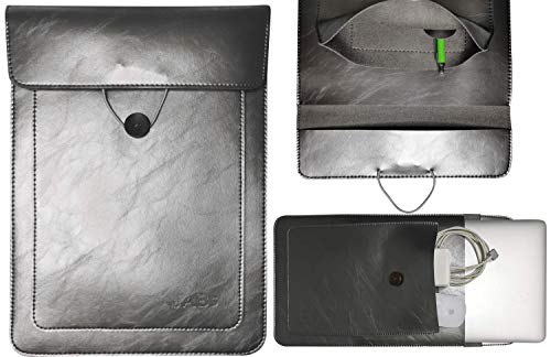 JABs Laptop Tasche passend für MacBook Hülle Laptophülle Veganes Leder Hochwertig Sleeve Notebook Bag kompatibel mit 13-13,5 Zoll Laptops MacBook Air MacBook Pro Retina IPad Stifthalterung Silber