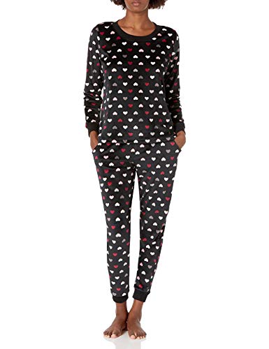 Mae Women's Super stretch Luxe Velour Jogger Set, Hearts, Large