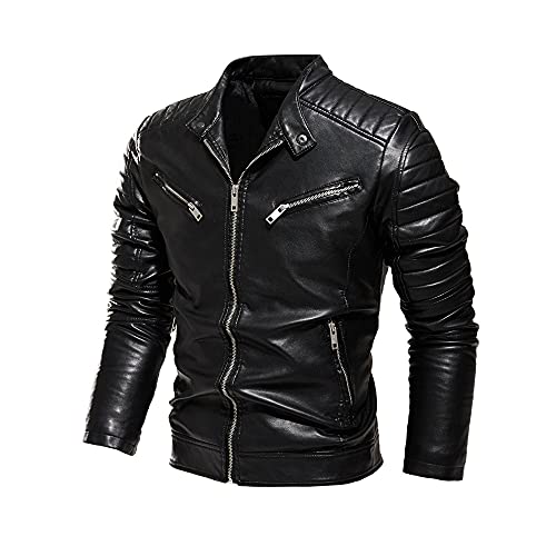 Chaqueta de motorista de cuero CHAQUETAS DE MOTOCICLETA REALES VINTAGE PARA HOMBRE (Negro,XL)