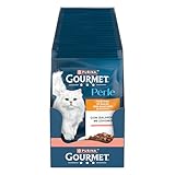 GOURMET Perle Cibo Umido Gatto Adulto Filettini in Salsa con Salmone 26 Buste da 85 g - Cibo Umido Gatto Ricco di Gusto