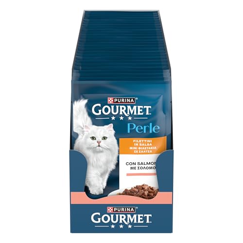 Purina Gourmet Perle Filettini in Salsa Cibo Umido per Gatti con Salmone 26 Buste da 85g