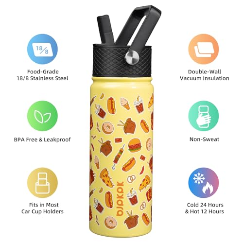 Image of BJPKPK Insulated Water Bottle, 18oz Stainless Steel with Straw Lid