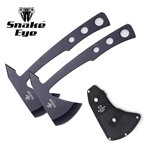 Snake Eye Tactical Tomahawk Throwing Knife, 9.5 Inch Overall Length, Stainless Steel Blade, with Nylon Sheath (Black(Pair))