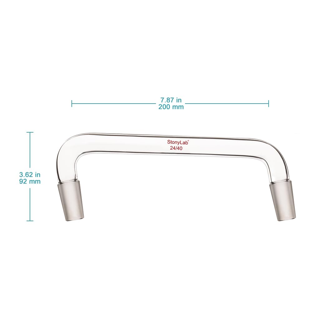 stonylab Adaptateur de Distillation en Verre, Adaptateur de Chimie Courbé en Verre Borosilicaté à 75 Degrés et 105 Degrés avec Joints Intérieurs 24/40 Cône Standard, Longueur 200 mm