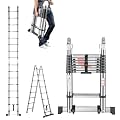 VEVOR Telescoping Ladder A Frame, 16.5ft Stainless Steel Extension Ladder, Multi-Button Retraction Portable Collapsible RV Ladders, 375LBS Load Telescopic Ladders with Balance Bar for Home, RV, Loft