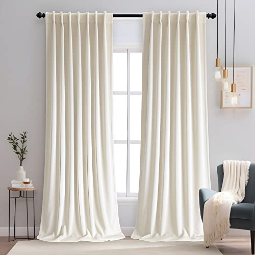 Aljctns Cortinas de terciopelo marfil de 96 pulgadas de largo para sala de estar, cortinas opacas de terciopelo para dormitorio, cortinas de ventana súper suaves con aislamiento térmico, bolsillo para