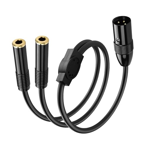 PNGKNYOCN XLR Male to Dual 6.35mm Y Splitter Cable,3Pin XLR Male Dual 6.35mm (1/4inch) TRS Female Microphone Audio Converter Cable(0.5M/1.6FT)