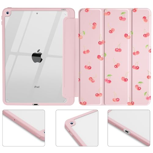 Coque iPad 10e génération cerise transparente avec porte-stylet pour filles
