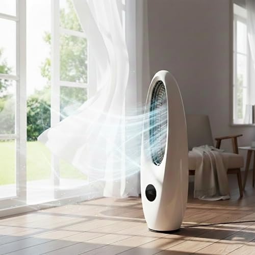 Casa Copenhagen, AeroLoop 28-Inch Bladeless Tower Fan, 3 Speeds, 70° Oscillation, Portable Tower Fan with 9-Hour Timer & LED Display – Ideal for Home, Bedroom, Dorm, or Office