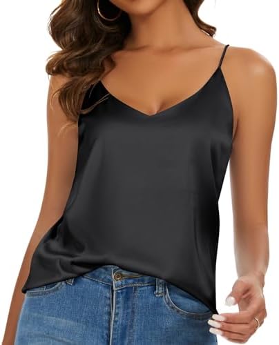 Miqieer Basic Women's Silk Tank Top Ladies V-Neck Camisole Silky ...