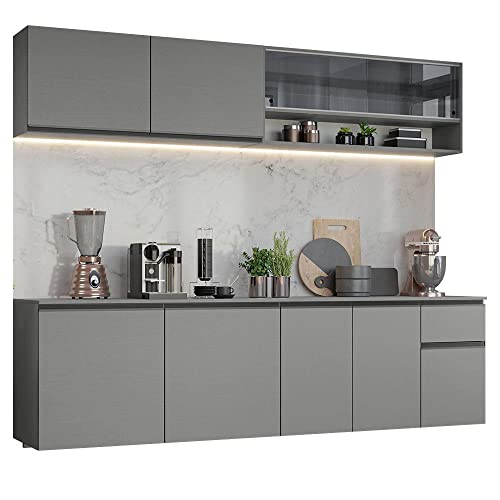 Armário de Cozinha Completa Suspenso 240cm Cinza Nice Madesa 05