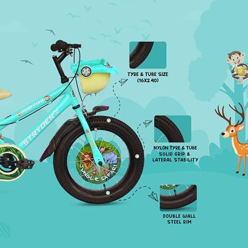 Image of Stryder Forester 16-Inch BMX Cycle for Kids | Sturdy Steel Frame | C-Brakes | Rigid Suspension | Nylon Tyres | Suitable for Ages 3-7 Years | Boys & Girls Kids Bicycle | Turquoise