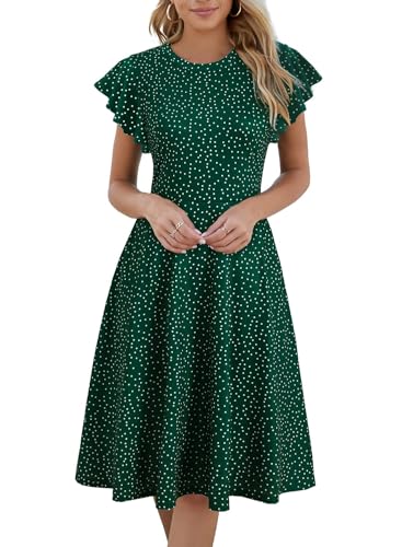 Image of MSLG Women's Fit and Flare Ruffle Short Sleeves Dresses Work V-Back Cocktail Semi Formal A Line Dress with Pockets 842