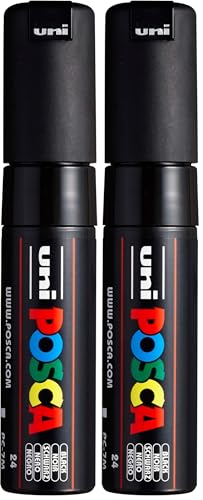 POSCA Uni-Ball 181399 - Marqueur à pointe ogive large, noir (Lot de 2)