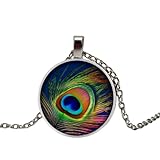  Pfauen-Halskette mit Halskette und Pfauen-Anhänger, 3 Farben, Glas, Statement-Kette, Vintage-Schmuck, 3