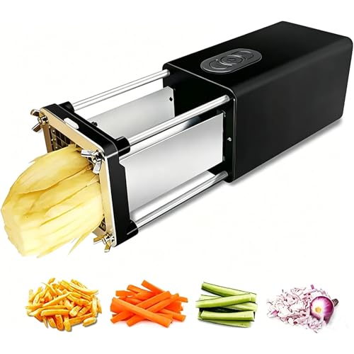 LTzygmion Cortador Eléctrico De Patatas Fritas, Cortador Automático De Patatas con 2 Cuchillas, Corte Rápido Y Cuchilla Extraíble, Admite Corte Automático, Fácil Limpieza, para Patatas, Zanahorias Y